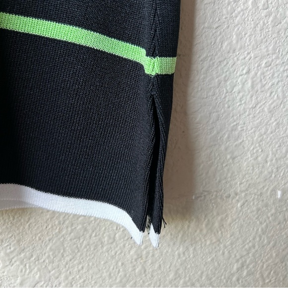 MISOOK Top Tank Vintage Knit Green Black White Stripes Side Slits Size M - Picture 4 of 8
